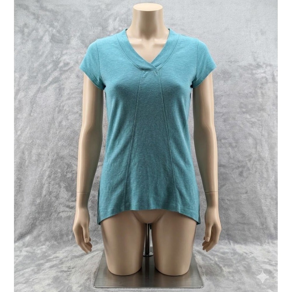 Canyon Retreat Womens XXS Turquoise Blue‎ Slub Knit V-Neck High-Low T-Shirt